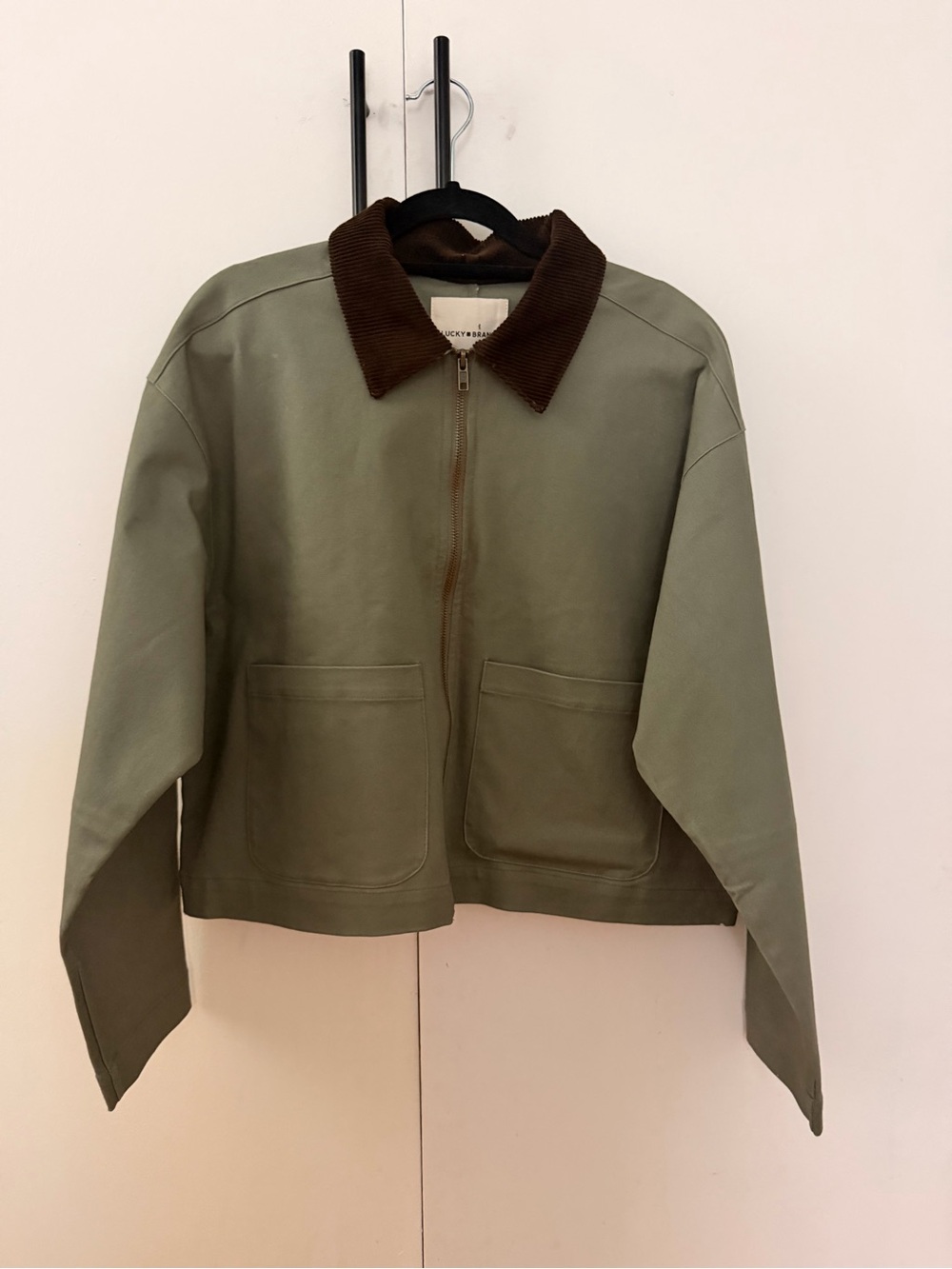 Lucky Brand Olive Green Jacket with Brown Corduroy Collar